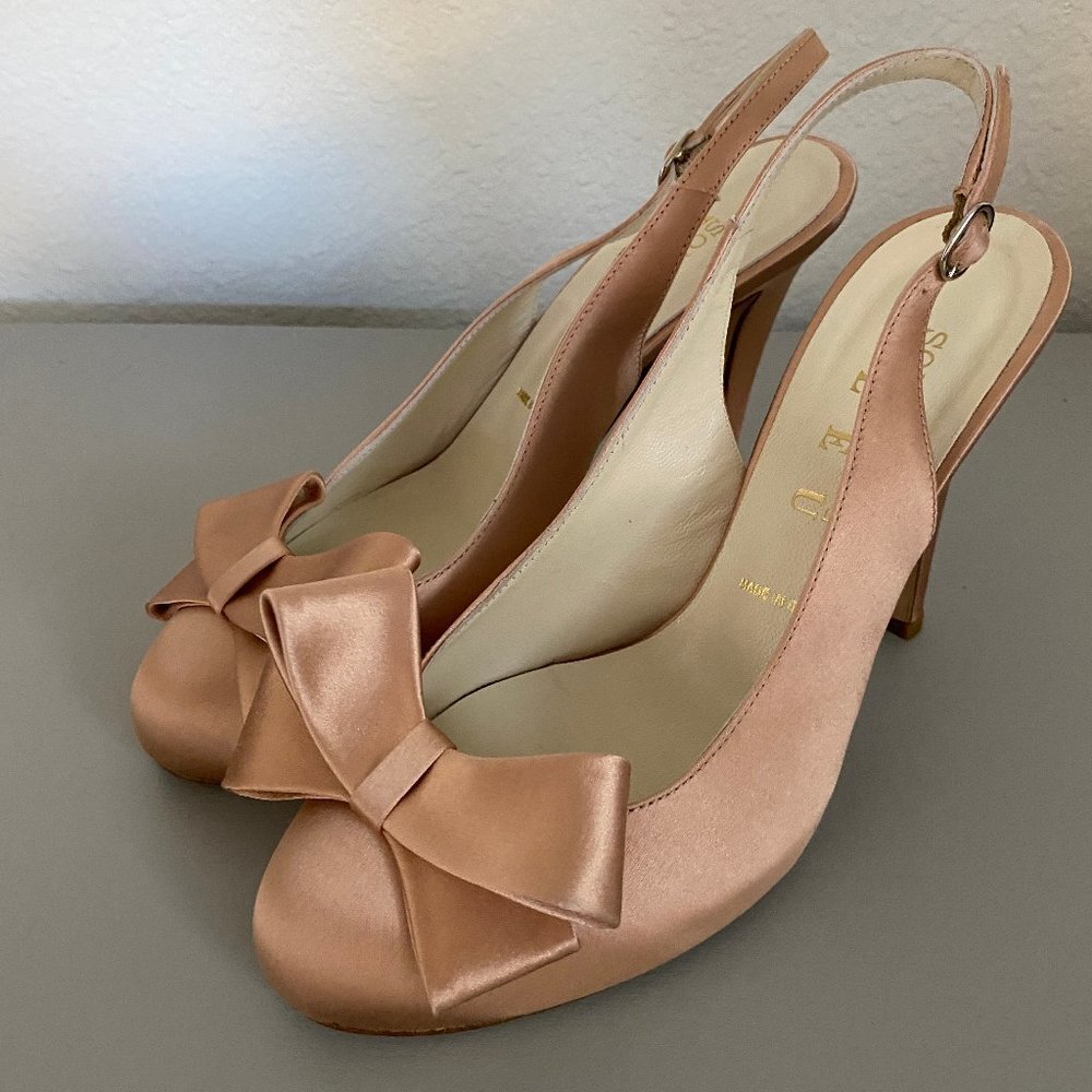 NEW in Box BHLDN Peachy Pink Bow-Topped Slingbacks - Picture 6 of 8